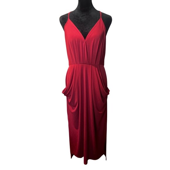 BCBGeneration Draped Pocket V-Neck Cocktail Dress Size M Burgundy - Picture 1 of 9